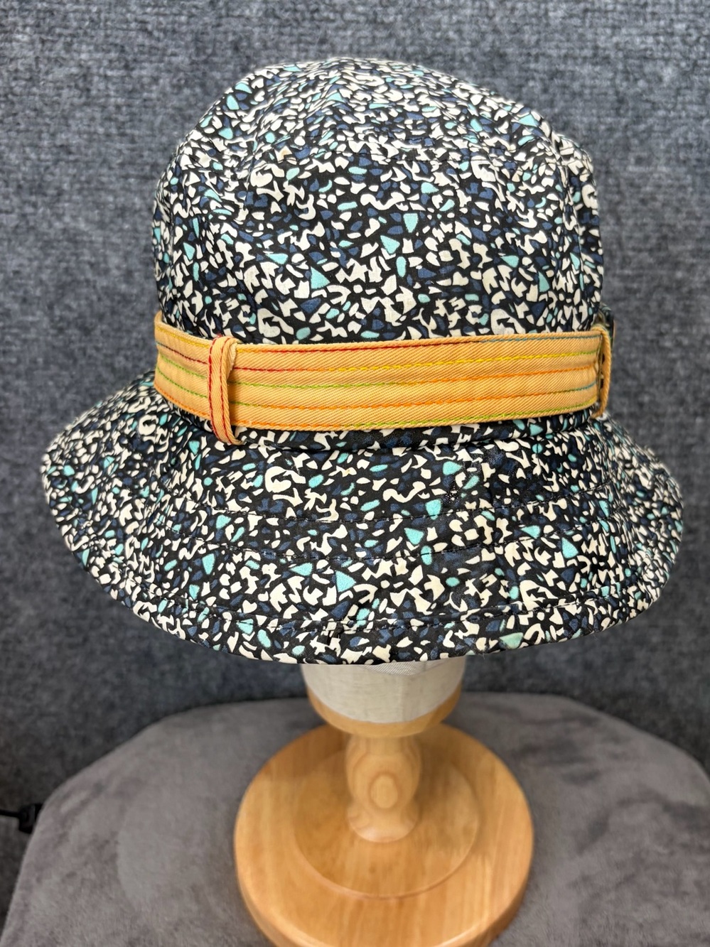Printed Black Bucket Hat‎ with Yellow Accent Band